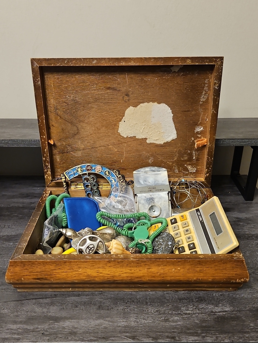 Vintage Wooden Keepsake Box | Junk Drawer Lot
